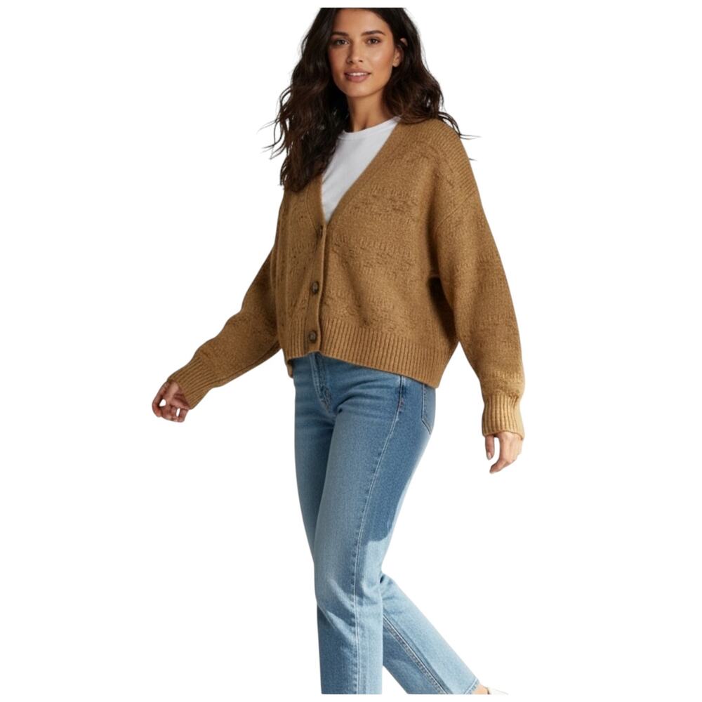 Topshop Women’s Cardigan Caramel Brown V-Neck Button Front Size 4-6